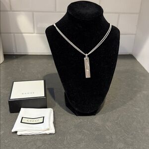 Gucci Plate Silver Necklace Stamped